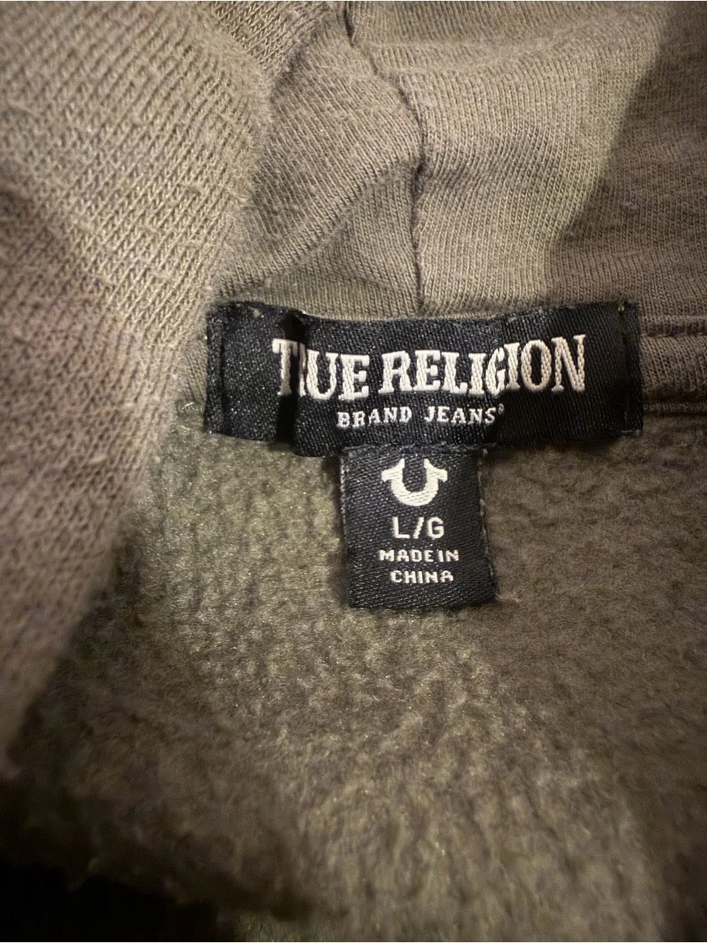True Religion Olive Green Zip-Up Hoodie Sweater